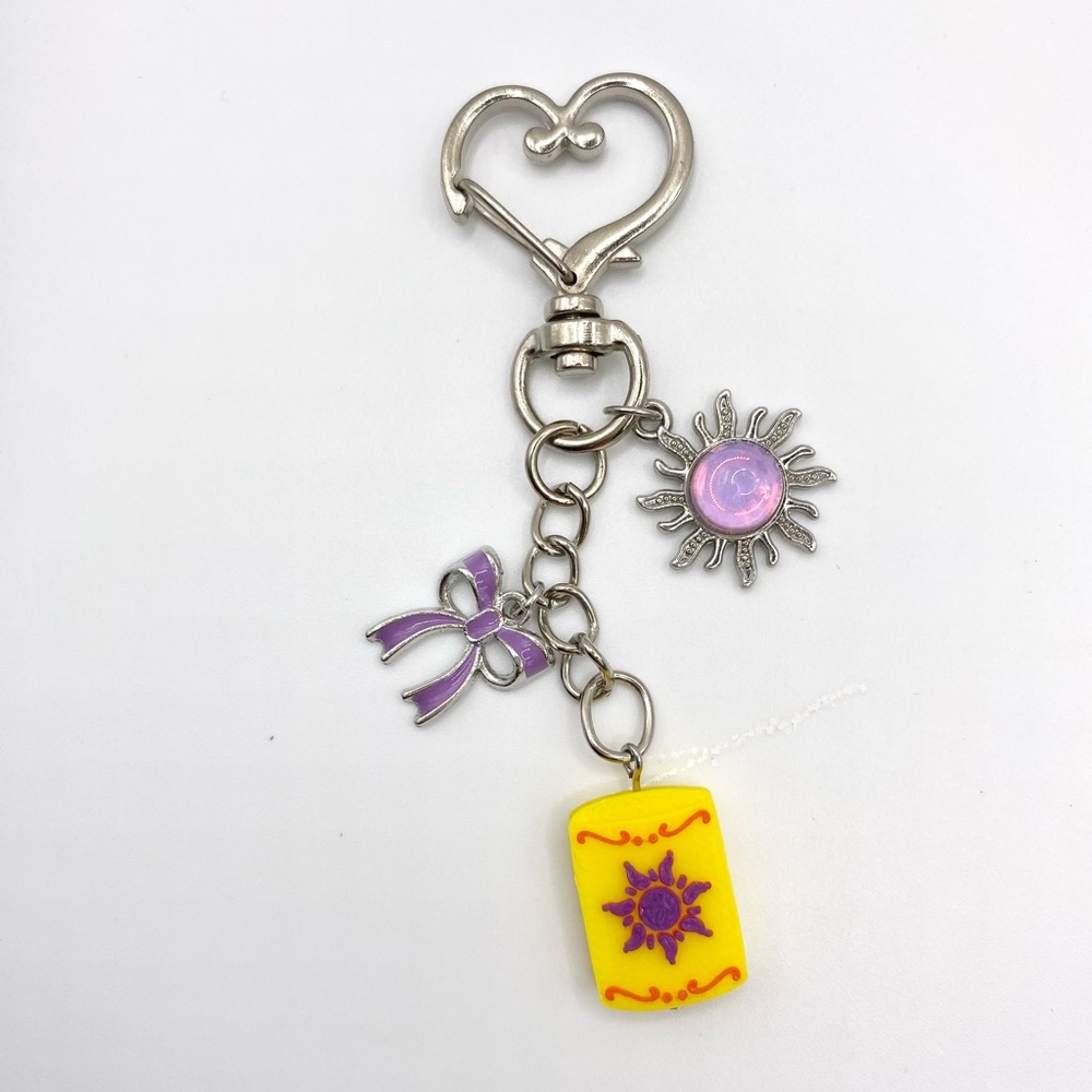 Disney Inspired Rapunzel Purse charm Silver Heart Keychain
